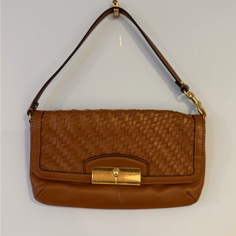 Coach Kristin Woven Leather Flap Wristlet EUC